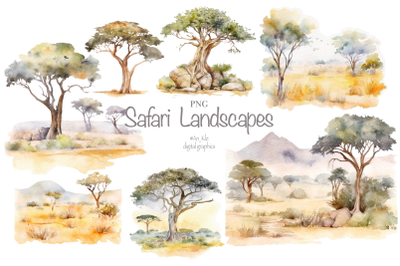 Safari Landscape Watercolour Clipart