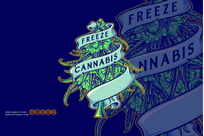 Weed freeze plant hemp bud scroll ribbon ornament logo cartoon illustr