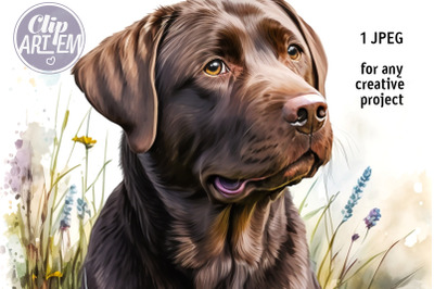 Chocolate Lab in the Meadow JPEG Digital Print image Wall Decor