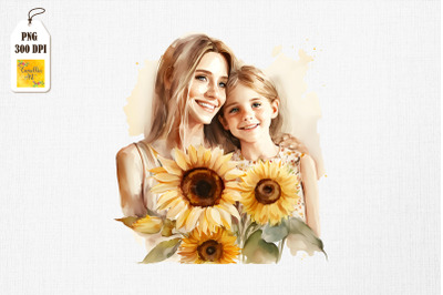 Mother &amp;amp; Daughter With Sunflowers