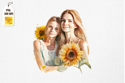 Mother &amp;amp; Daughter With Sunflowers 3