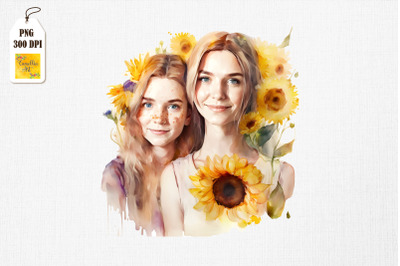 Mother &amp;amp; Daughter With Sunflowers 4