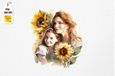 Mother &amp;amp; Daughter With Sunflowers 12