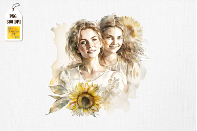 Mother &amp;amp; Daughter With Sunflowers 14