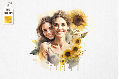 Mother &amp;amp; Daughter With Sunflowers 16