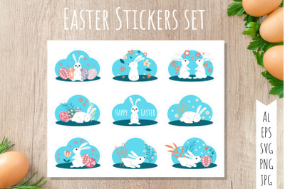 Easter Stickers - Bunnies, Eggs and Flowers - PNG