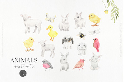 Watercolor Farm Animals PNG Clipart
