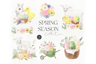 Watrecolor Spring Animals and Flowers clipart