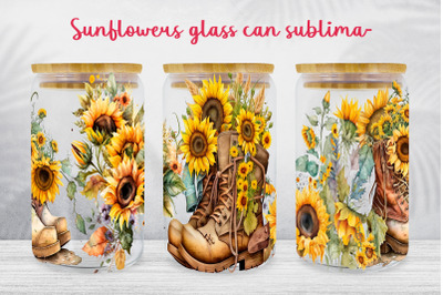 Sunflowers glass can wrap Boots libbey can sublimation png