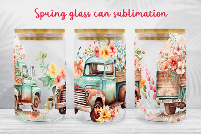 Spring glass can wrap Vintage truck libbey can sublimation