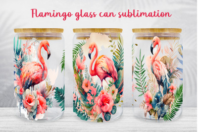 Flamingo glass can wrap Tropical libbey can sublimation png