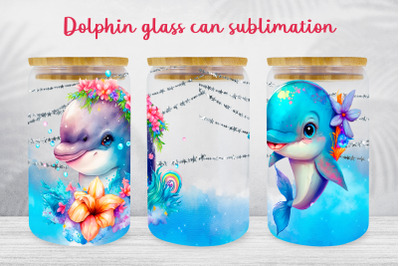 Dolphin glass can wrap Ocean sublimation png Underwater life