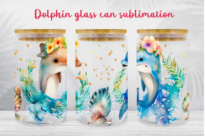 Dolphin glass can wrap Ocean sublimation png Underwater life