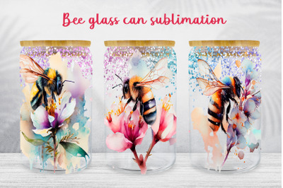 Bee glass can wrap Spring floral libbey can sublimation png