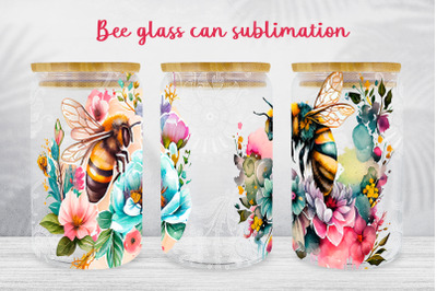 Bee glass can wrap Spring floral libbey can sublimation png