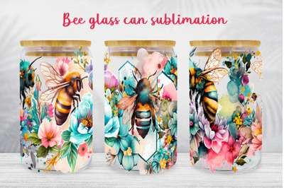 Bee glass can wrap Spring floral libbey can sublimation png