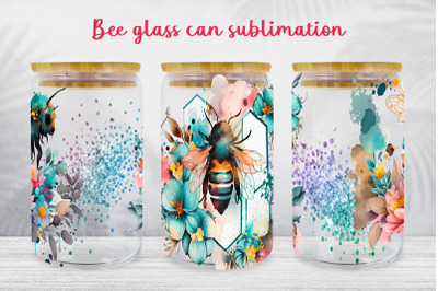 Bee glass can wrap Spring floral libbey can sublimation png