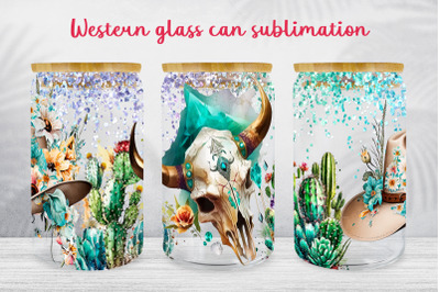 Western glass can wrap Cowboy skull libbey can sublimation