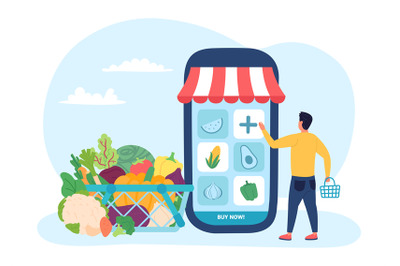 Online farm organic food shopping on smartphone