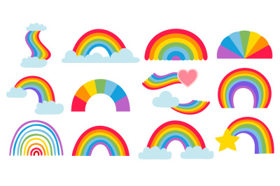 Cartoon rainbow collection&2C; colored arcs weather set