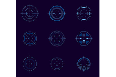 Futuristic aim pointer. Circle HUD user interface element, weapon coll