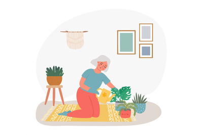 Old people home hobby, gardening with plant