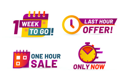 Sale countdown badges. Last minute offer banner, one day sales and 24