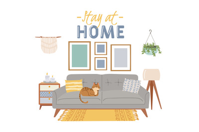 Scandic cozy interiors, stay at home banner