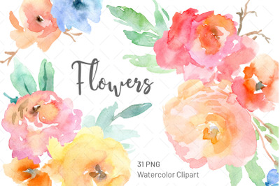 Watercolor Naive Pink Flowers