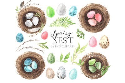 Watercolor Easter Spring Nest Clipart