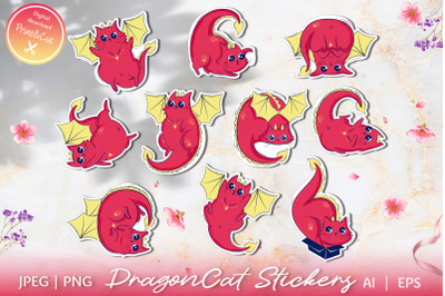 Winged Cat Dragon Sticker | Cartoon Kitty with Dragon Wings