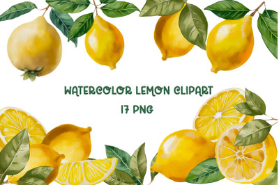 Watercolor Lemon Clipart, Yellow citrus fruit