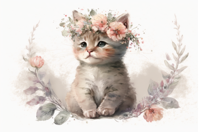Cute Kitten with Flowers