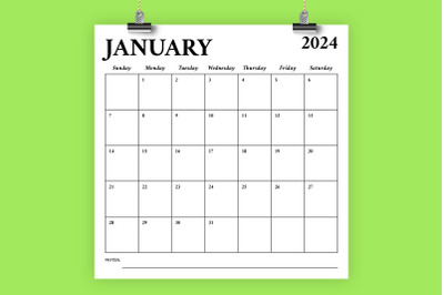 2024 Square 12x12 Calendar Template