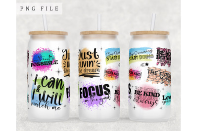 Inspirational Quotes Libbey Glass Can Wrap, 16 Oz Glass Can PNG