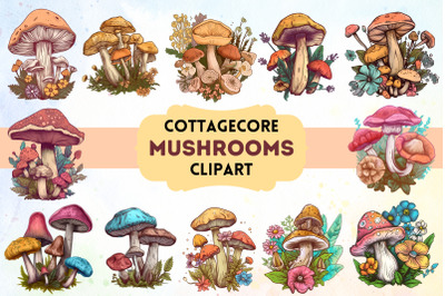 Cottagecore Retro Hippie Mushroom Clipart