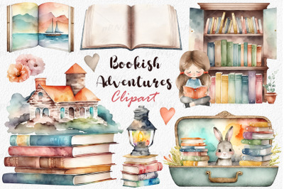 Bookish Adventures Watercolor Clipart