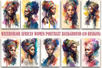 Watercolor African Women Portrait Backgrounds