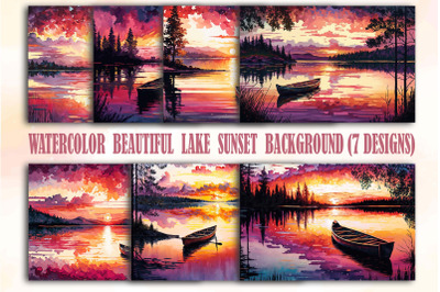 Watercolor Beautiful Lake Sunset Backgrounds