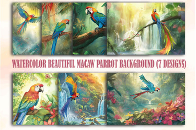 Watercolor Beautiful Macaw Backgrounds