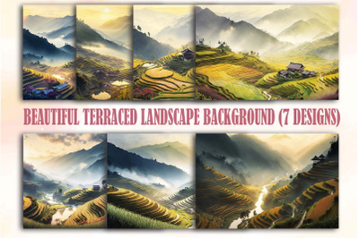 Watercolor Beautiful Terraced Landscape Backgrounds
