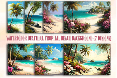 Watercolor Beautiful Tropical Beach Backgrounds