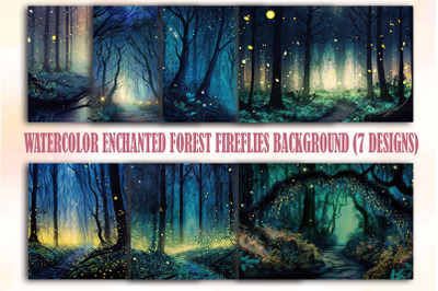 Watercolor Enchanted Forest Fireflies Backgrounds