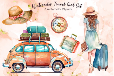 Watercolor Travel Girl Set