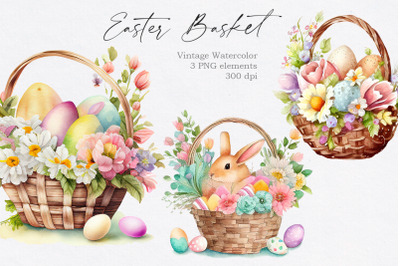 Vintage Easter Floral Basket PNG Clipart