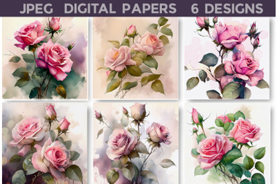 Roses Digital Papers | Pink Rose Background