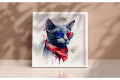 4th of July Russian Blue Cat Background