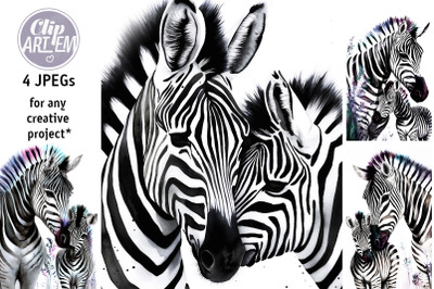 Mommy Baby Zebra Bundle Watercolor 4 JPEG images  Bundle Home Decor