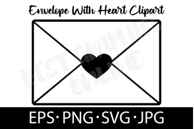 Envelope with Heart Silhouette Vector EPS SVG PNG JPG Postal