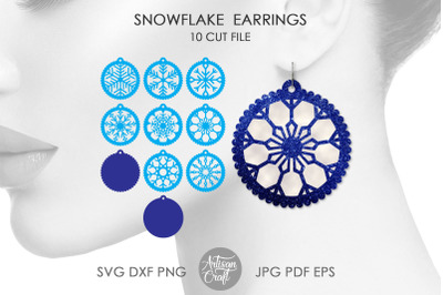 Snowflake earrings SVG, laser cut earrings, Christmas jewelry